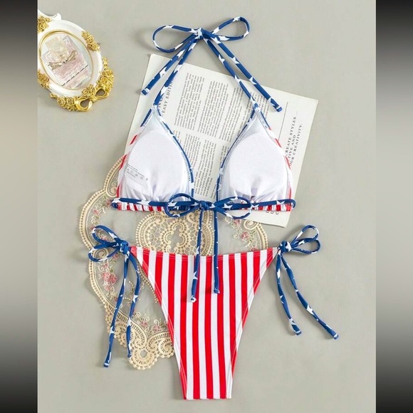 🇺🇸 American Flag Print Side Tie Bikini Set - Picture 5 of 9